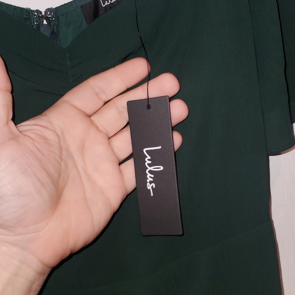 Lulu's NWT Playful Passion Emerald Green Flutter Sleeve Romper - Picture 6 of 11